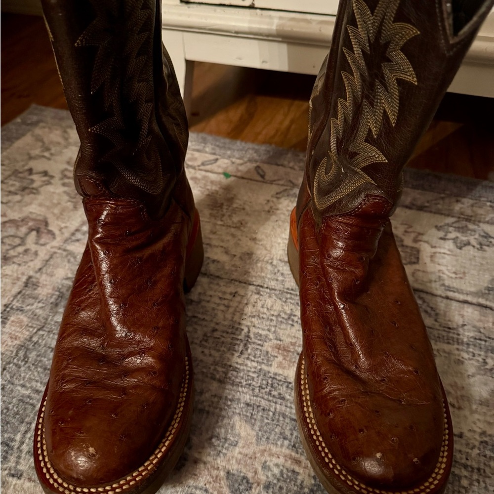 Justin Boots Dark Brown Ostrich Western Boots Size 7B.